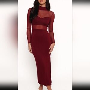 PETAL & PUP NWT FARROW LONG SLEEVE SHEER DRESS MAROON XS